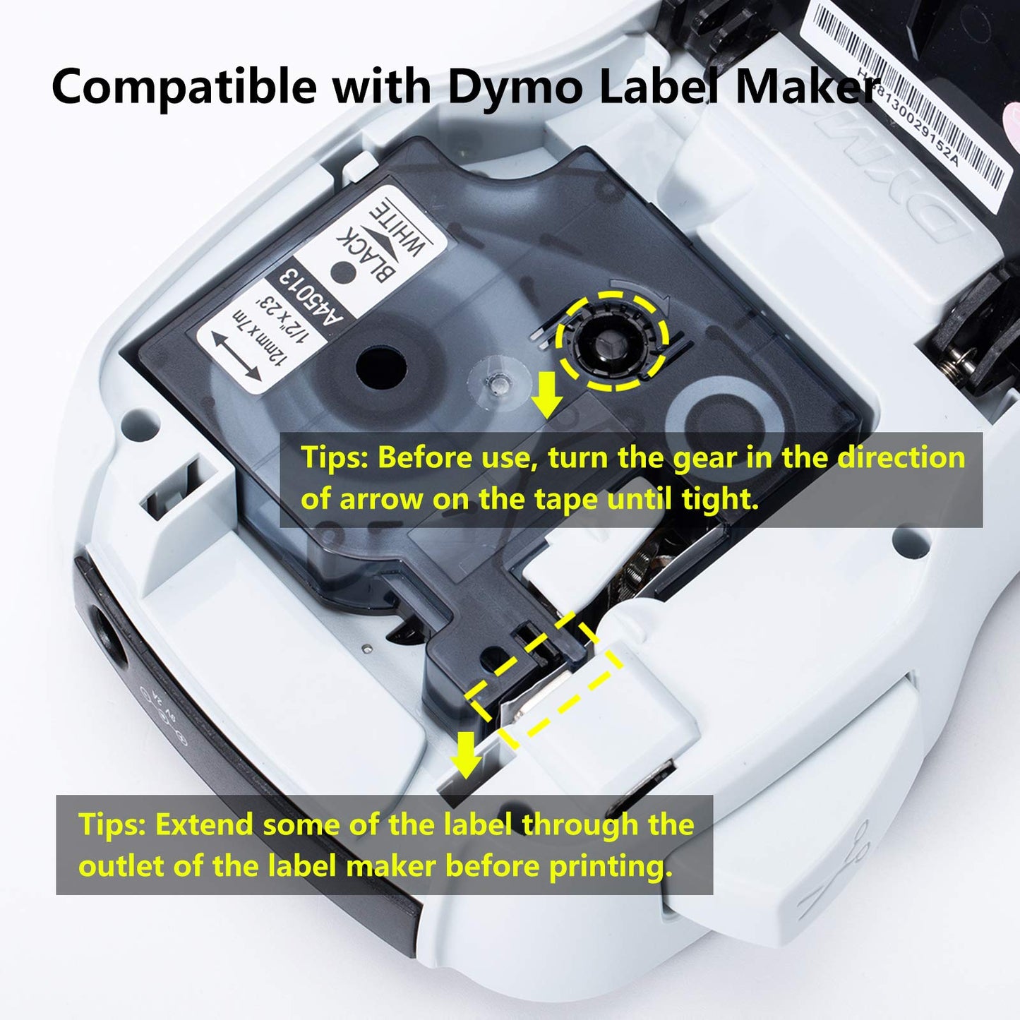 Anycolor Replacement for Dymo D1 Label Maker Refills 40513 45010 45016 45017 45018 45019 45021 Compatible with Dymo LabelManager 160 280 360D PnP 420P 220P 450 210D, 12mm x 7m (1/2'' x 23ft), 7 Packs