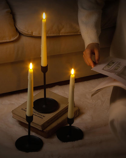 Stmarry 3 Pack Flameless Taper Candles with Remote and Timer - 9.65 Inch Ivory Real Wax LED Candlesticks - Wax Drip Battery Operated Tall Taper Candles with 3D Flickering Flame