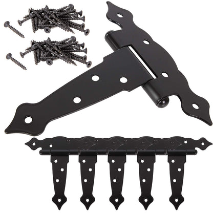6 Pack Heavy Duty Gate Hinges - 5 Inch Barn Door Hinges Strap Hinges - Shed Door Outdoor Hinge Black T Hinge for Wood Fence