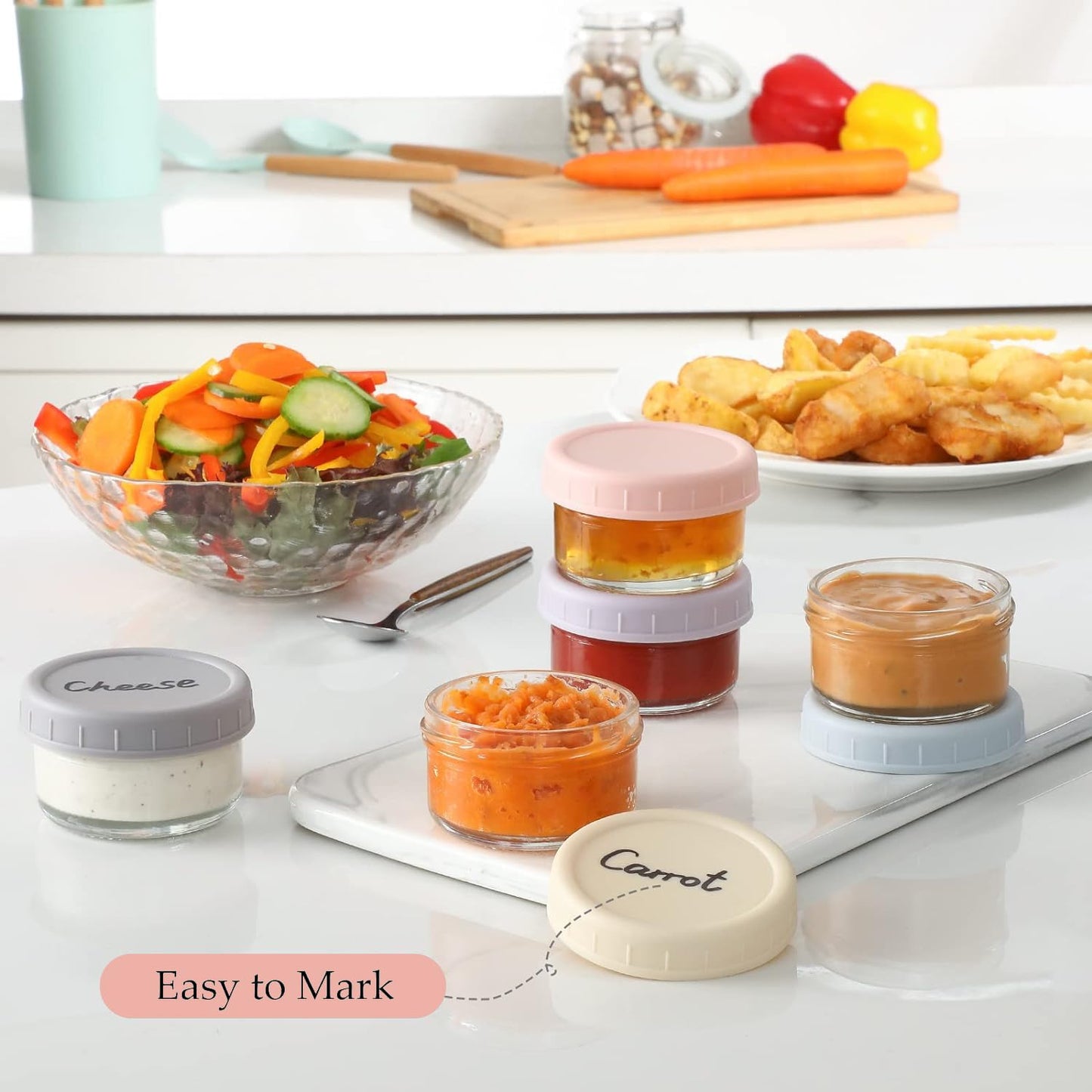 [6 Pack] Glass Salad Dressing Container to Go Glass Small Dipping Sauce Cups Glass Condiment with Lids Leakproof Reusable for Lunch Box Work Trip 2.7 Oz
