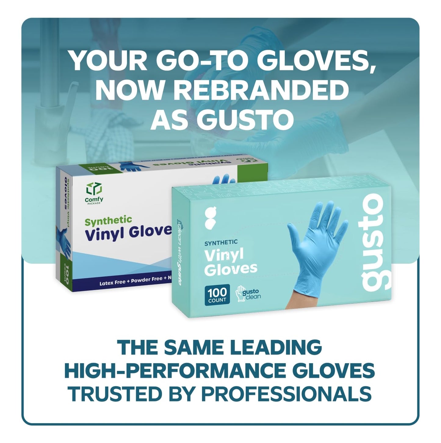 Comfy Package [200 Count] Synthetic Vinyl Blend Disposable Gloves Non-Sterile, Powder & Latex Free, Chemical Resistance Gloves - Medium