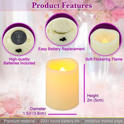 Yakpo 24 Pack 5cm Flameless Flickering Battery Operated LED Votive Candles, Electric Fake Votive Tea Light, LED Flicker Tealight Candle Bulk for Outdoor Wedding Christmas Halloween Party Decorations