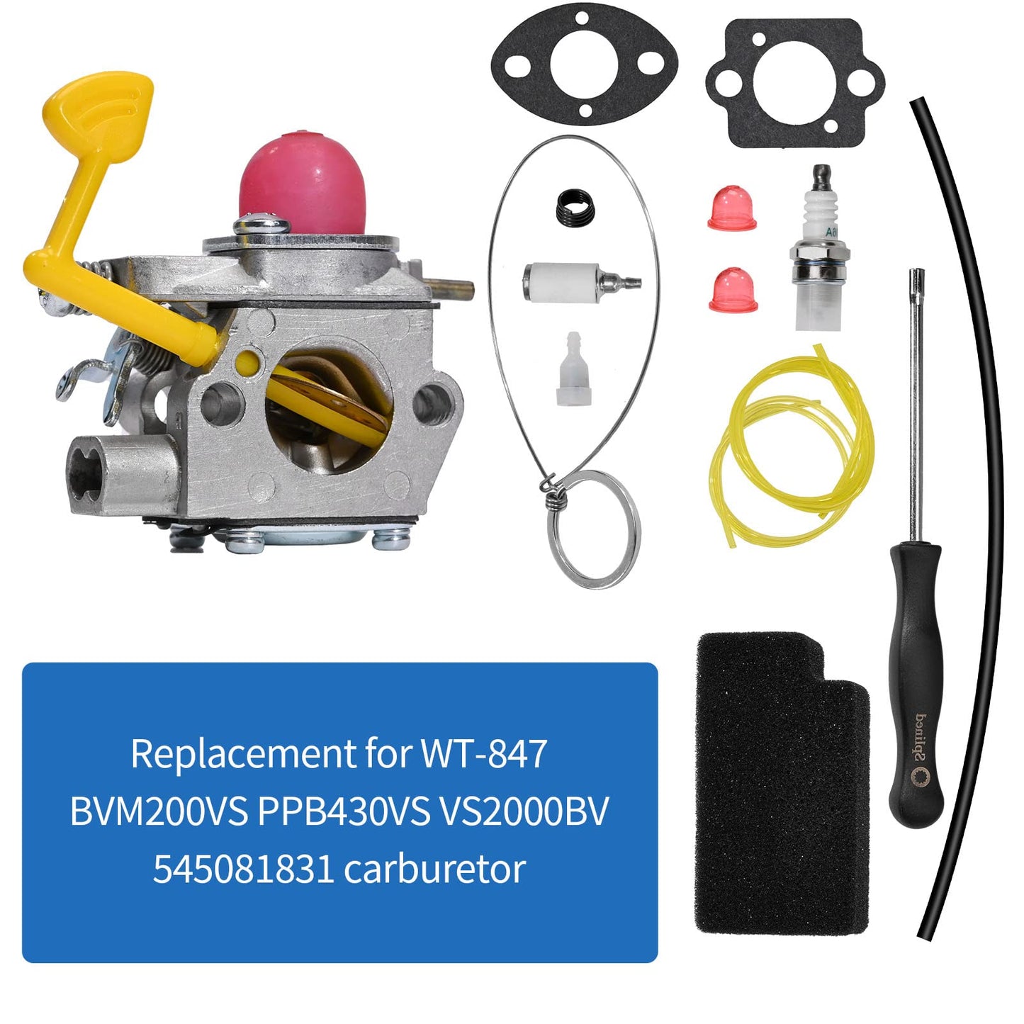 WT-847 Carburetor Replacement Kit Compatible with Poulan BVM200VS PPB430VS VS2000BV Weed Eater Blower Carb with Gasket Fuel Filter Primer Bulb Fuel Line Spark Plug Replaces # WT-847 545081831