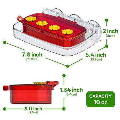 2 Pack Window Hummingbird Feeder with Strong Suction Cup, Plastic Hummingbird Feeders for Outdoors, Built-in Moat,Easy to Clean and Refil (10oz) (2, Red)