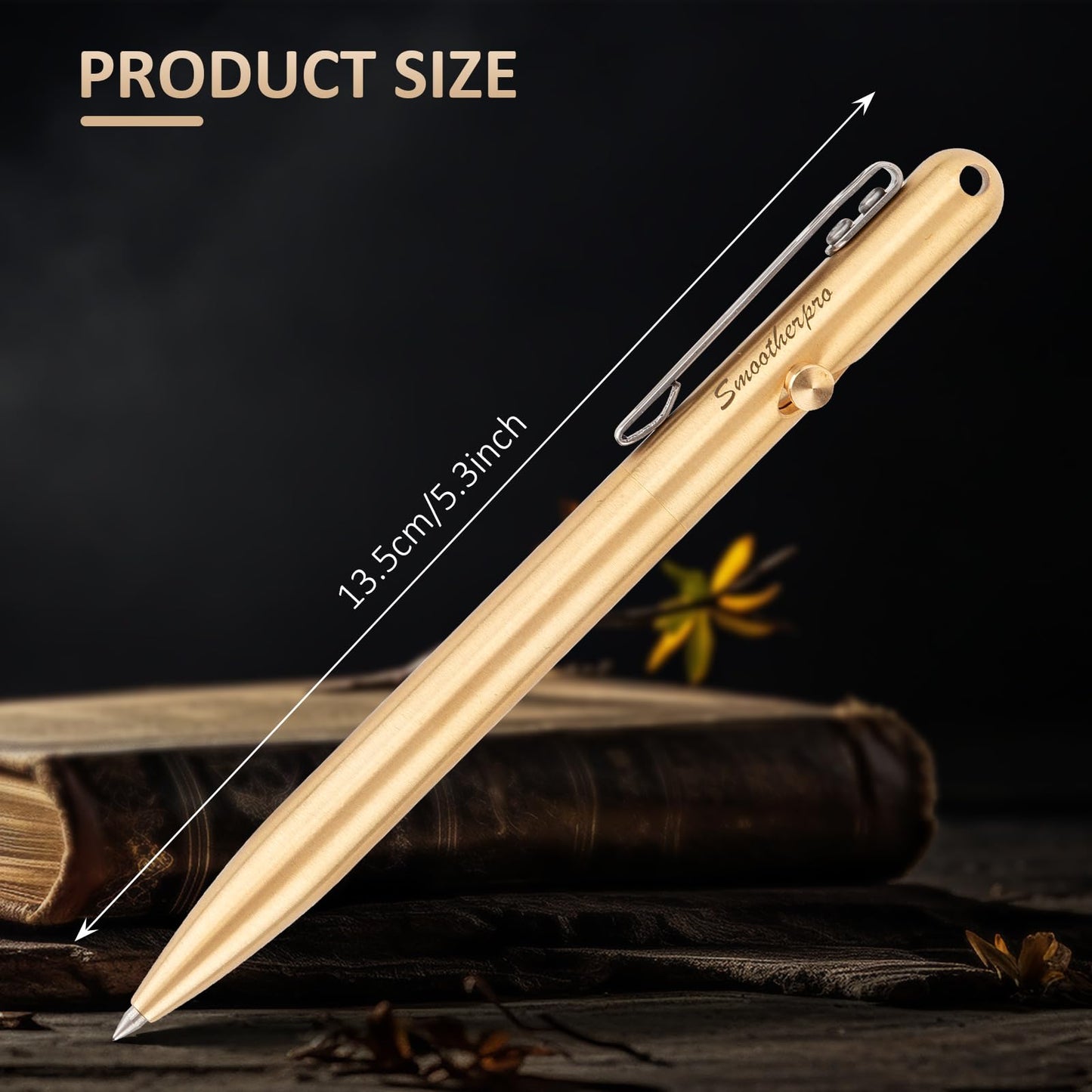 SMOOTHERPRO Solid Brass Bolt Action Pen Compatible Parker Refill with Pocket Stainless Steel Clip for Tremor Parkinson Arthritic GIft Business Collection (SP02N)