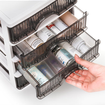WRINGKIT 4 Drawer Desktop Storage Unit, Small Plastic Drawer Storage, White Frame Desktop Organizer with Drawers, Storage Container Case for Office Supplies, Bathroom, Study