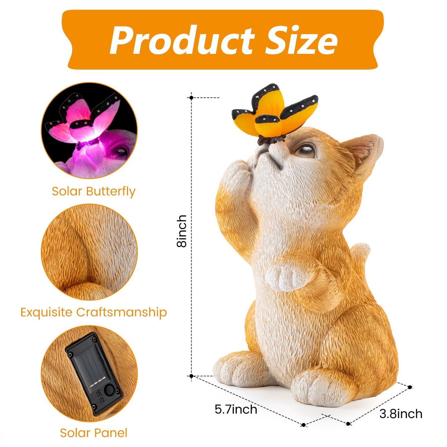 Solar Garden Cat Statue,Resin Outdoor Cat Decor with Solar Butterfly Changing Light for Yard Lawn Patio Home,Unique Gift for Mom Women Grandma