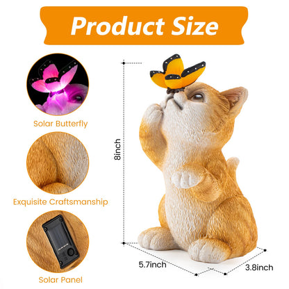 Solar Garden Cat Statue,Resin Outdoor Cat Decor with Solar Butterfly Changing Light for Yard Lawn Patio Home,Unique Gift for Mom Women Grandma