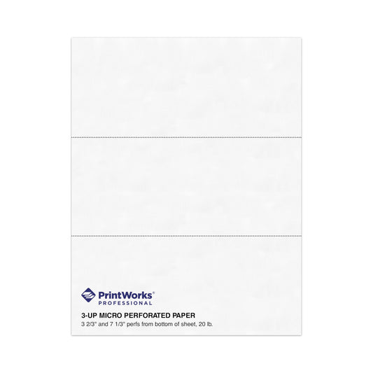 Printworks Professional Perforated Paper, 3.66 Inches, 7.33 Inches, 20lb, Letter Size (8.5 x 11), White, 500 Sheets (04120)