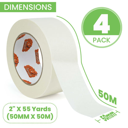 TAPEBEAR Eco-Friendly Kraft Paper Tape 50mm x 50m, White Paper Packing Tape, Biodegradable Recyclable Packaging Tape Self Adhesive Box Tape for Shipping, Sealing, Moving, 4Rolls