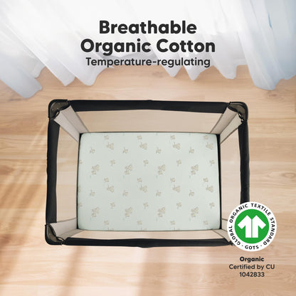 2-Pack Mini Crib Sheets Fitted - Pack N Play Sheets for Pack and Play Mattress, Organic Cotton, Soft & Breathable Jersey Playard Bedding, Neutral Mini Toddler Bed Cover for Boys, Girls (Elly)