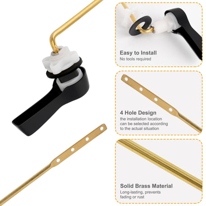 Universal Front Mount Toilet Handle Tank Flush Lever Replacement Handle with Stainless Steel Flapper Chains for Most Front Mount Toilets - Matte Black Finish Toilet Handle