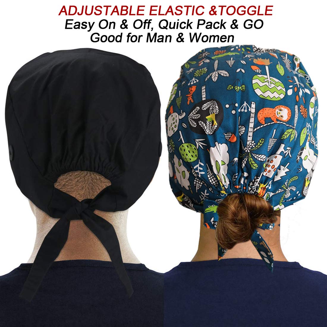 ATHPIK 3pcs Scrub Caps Solid Working Surgical Cap Nurse Hats with Buttons and Sweatband Adjustable Tie Back Hat for Women Men Medical