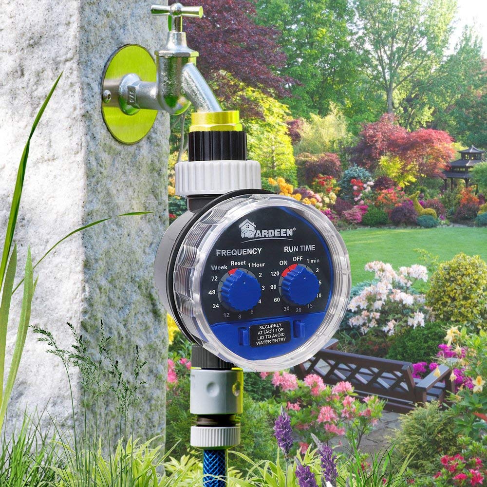 Yardeen Water Timer for Hose,Programmable Outdoor Faucet Sprinkler Timer Single Outlet Ball Valve Allow Work Zero Pressure Lawn Watering System