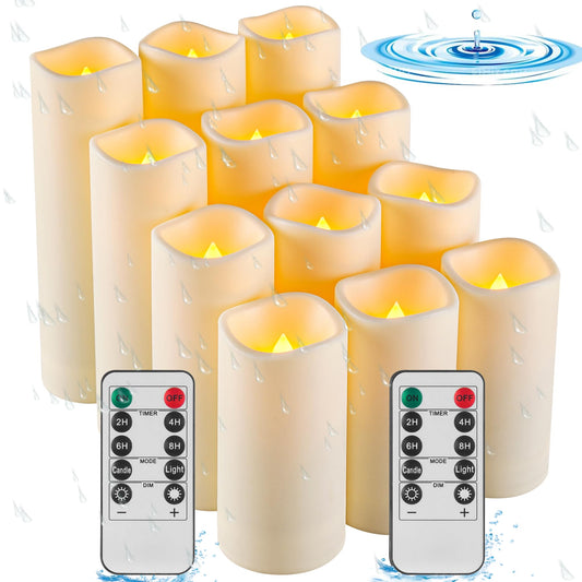Waterproof Outdoor Candles, flameless LED Battery Candles, 12PCS of high-Temperature Resistant Simulated Candles.