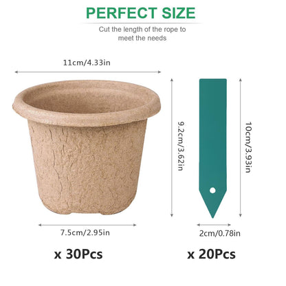 ANGTUO Peat Pots for Garden Seedling Tray 4in 100% Eco-Friendly Organic Germination Seedling Trays Biodegradable 30 Pack and 20 Plastic Plant Markers Included