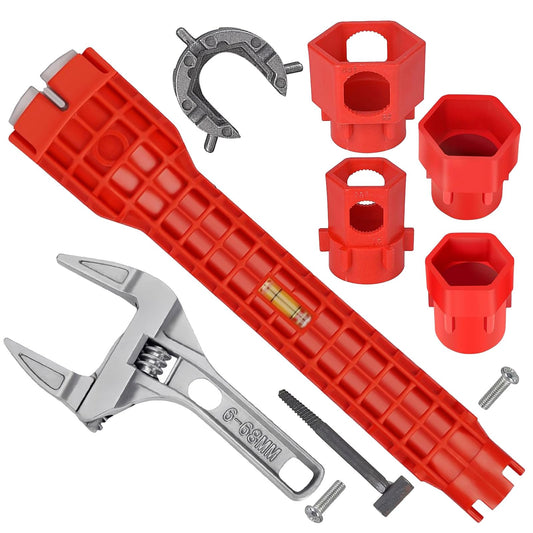 14-in-1 Faucet & Sink Installer Wrench for Tight Spaces – Multi-Purpose Plumbing Tool Kit with Bonus Wide-Jaw Adjustable Wrench – Ideal for Kitchen, Bathroom, Toilet Repair