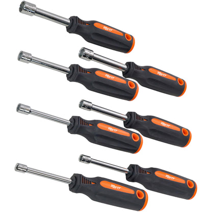 Mutt Tools Professional 7-Piece Hollow Nut Driver Set - 3" Deep Hollow Shaft Nut Driver Set with Pass Through Design - SAE and Metric Sizes - Deep Well Nut Drivers