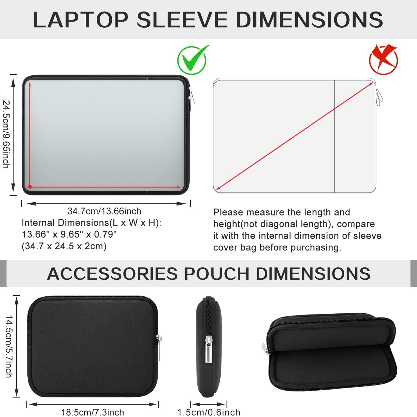 RAINYEAR 14 Inch Laptop Sleeve Case Protective Cover Bag with Front Pocket & Accessories Pouch, Compatible with 14" Dell HP ThinkPad Lenovo Asus Acer Samsung Notebook Computer Chromebook (Black)