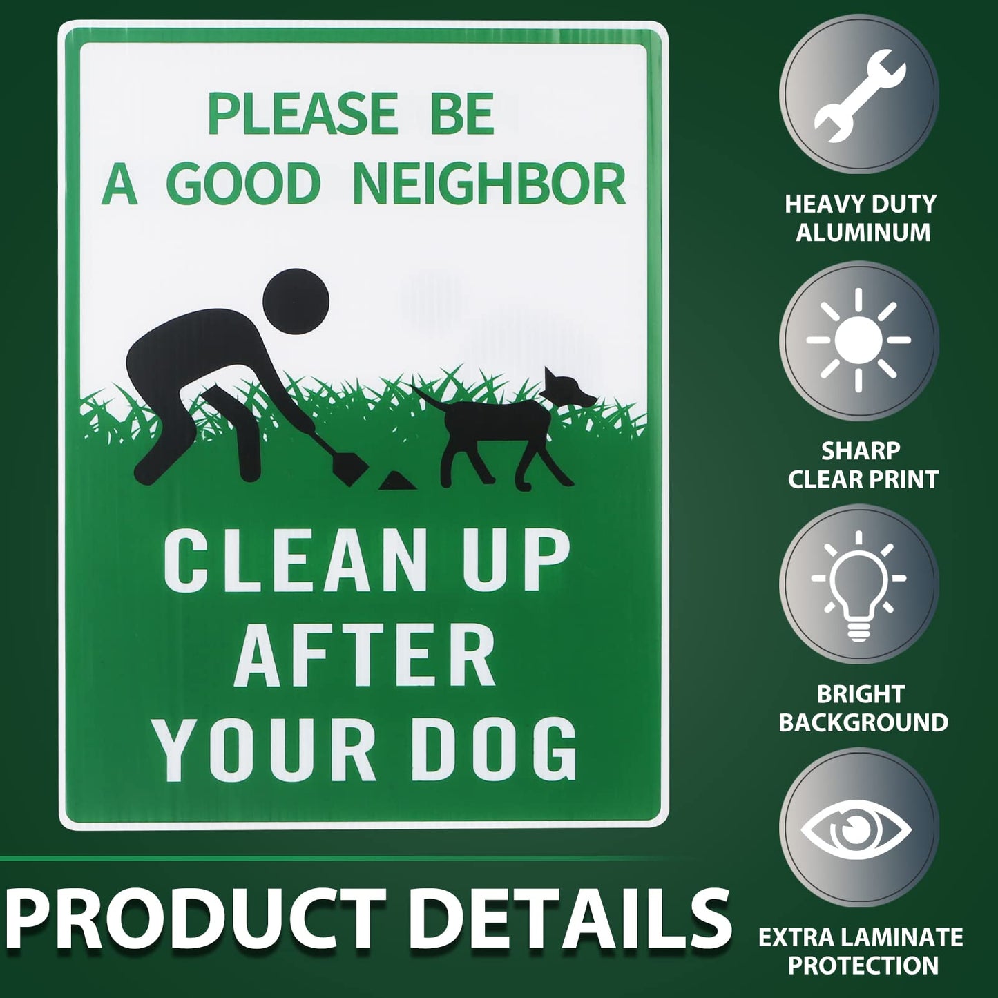 Thten Please Clean Up After Your Dog,Double Sided, Easy Install,12" x 9" Yard Sign with Metal Wire H-Stakes,Be a Good Neighbor Sign,Pick Up Your Dog Poop Signs, Dog Poop Sign 3 Pack