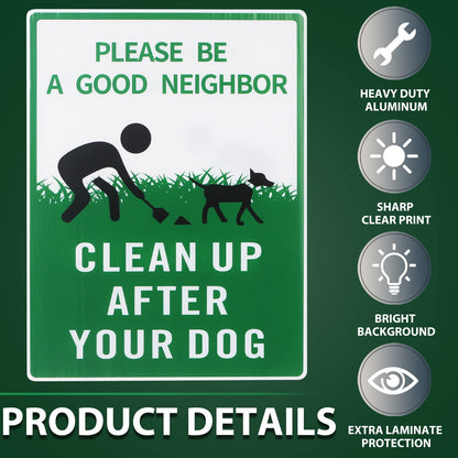 Thten Please Clean Up After Your Dog,Double Sided, Easy Install,12" x 9" Yard Sign with Metal Wire H-Stakes,Be a Good Neighbor Sign,Pick Up Your Dog Poop Signs, Dog Poop Sign 3 Pack