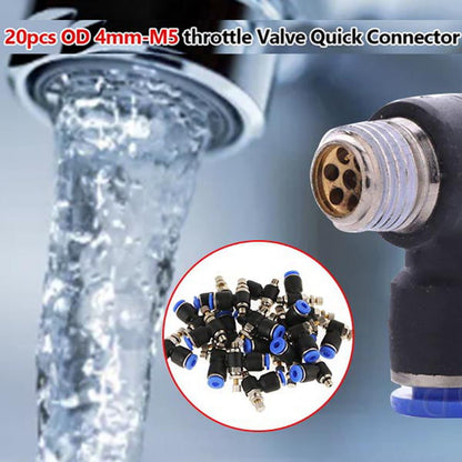 20PCs 4mm Pneumatic Quick Connector M5 Push to Connect Elbow Fittings Pneumatic Air Control Valve Flow Control Connector
