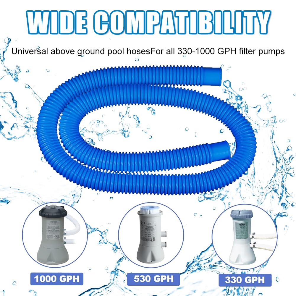 2 pcs Swimming Pool Replacement Hose 59 Inch Long 1.25 Inch Diameter,Compatible with Filter Pump 300GPH, 330 GPH, 530 GPH, and 1,000 GPH (Blue 2Pack)