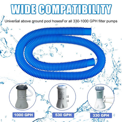 2 pcs Swimming Pool Replacement Hose 59 Inch Long 1.25 Inch Diameter,Compatible with Filter Pump 300GPH, 330 GPH, 530 GPH, and 1,000 GPH (Blue 2Pack)