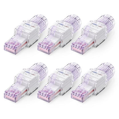 VCELINK CAT6 Tool-Free RJ45 Connector, No-Crimp Compact UTP Reusable Plug for Field Termination for 23-26 AWG Ethernet Cables, 1000 Mbps, Transparent Purple, 6-Pack