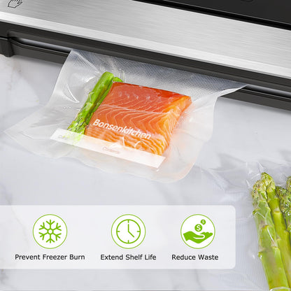 Bonsenkitchen Vacuum Food Sealer Bags 200 Quart 8" x 12", BPA Free, Commercial Grade Textured Food Vacuum Sealer Bag, Thick Embossed Bags for Food Storage and Sous Vide Cooking VB3208