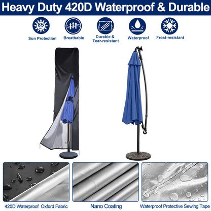 Umbrella Cover 420D Waterproof Outdoor,Patio Umbrella Parasol Cover,Waterproof Zipper & Top Vent,Windproof ,Anti-UV,Large Umbrellas Covers,Garden Umbrellas Covers,fits Double-Sided Umbrella 13-15 ft