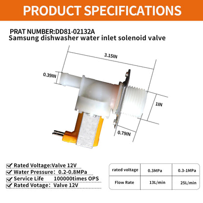 DD81-02265A for Sam-Sung Dishwasher Water Inlet Valve (OEM) Replacement Parts - Compatible with Samsung Dishwasher