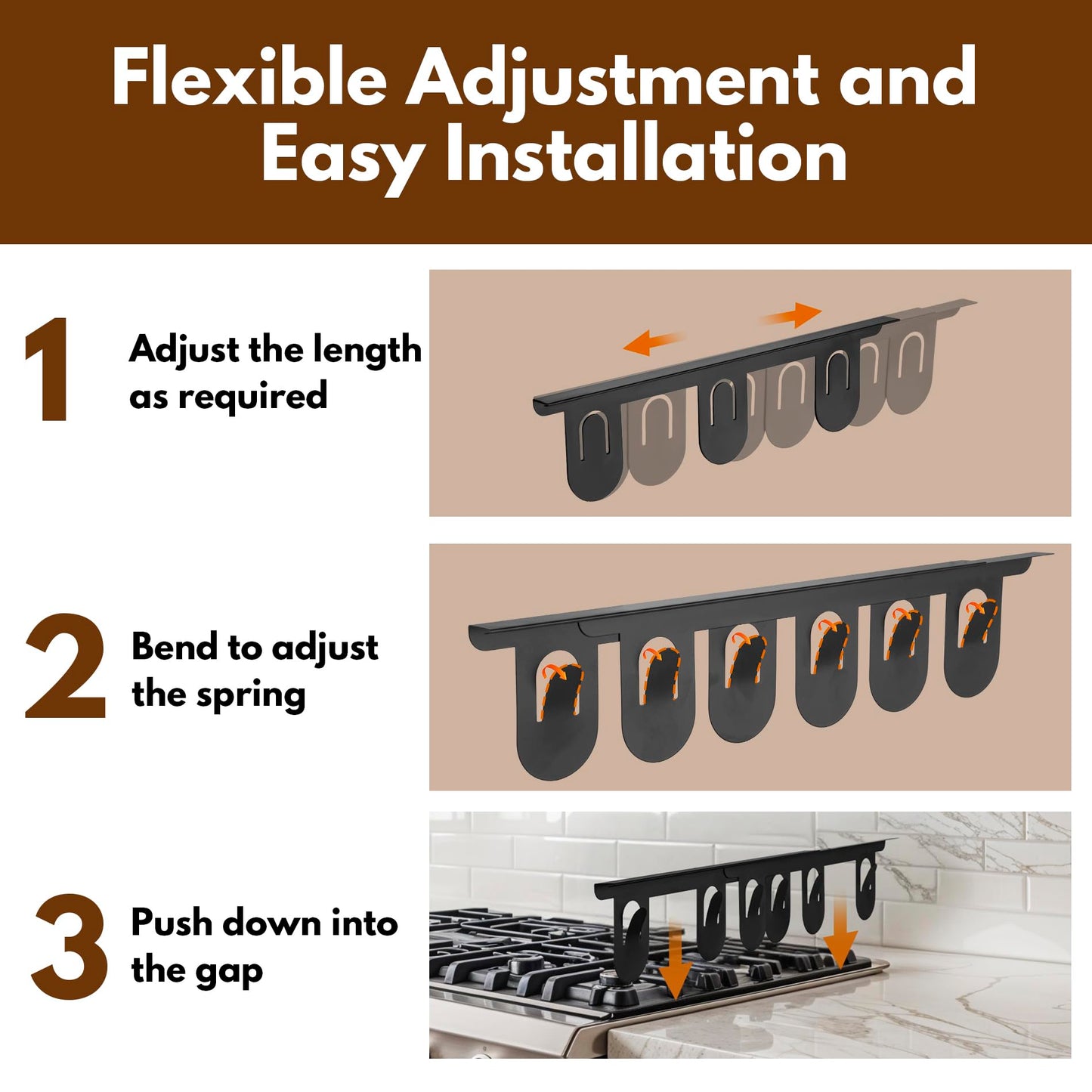 RECAPS Stainless Steel Extendable Stove Gap Covers Fliter 13.8"to 27.5"in, Stove Side Gap Covers for Kitchen, Heat Resistant Oven Crack Guard for Counter (2 Packs，Black）