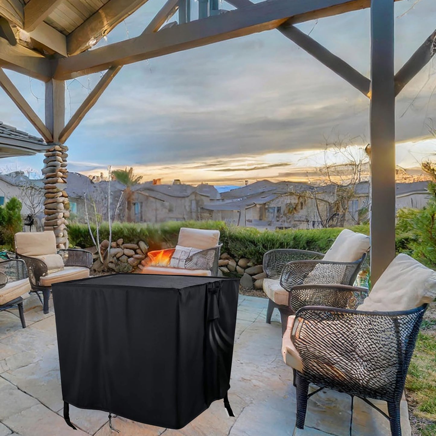 Aidetech Fire Pit Cover Square, 28 inch Waterproof Fire Pit Table Cover, Patio Gas Fireplace Covers - 28”L x 28”W x 25”H