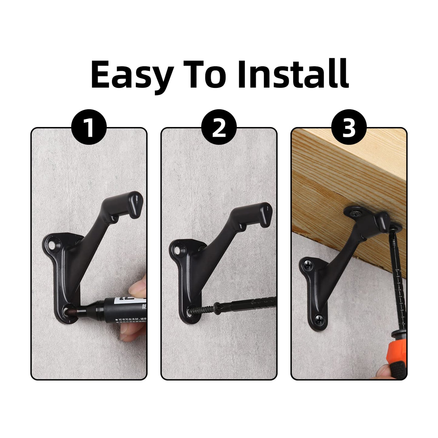 HOME MASTER HARDWARE Handrail Stair Brackets 3" Heavy Duty Support Hardware for Stairways, Home or Office Staircase Hand Rail Bracket with Screws, Oil Rubbed Bronze Finish 3 Pack