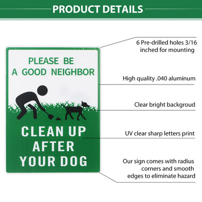 Thten Please Clean Up After Your Dog,Double Sided, Easy Install,12" x 9" Yard Sign with Metal Wire H-Stakes,Be a Good Neighbor Sign,Pick Up Your Dog Poop Signs, Dog Poop Sign 3 Pack