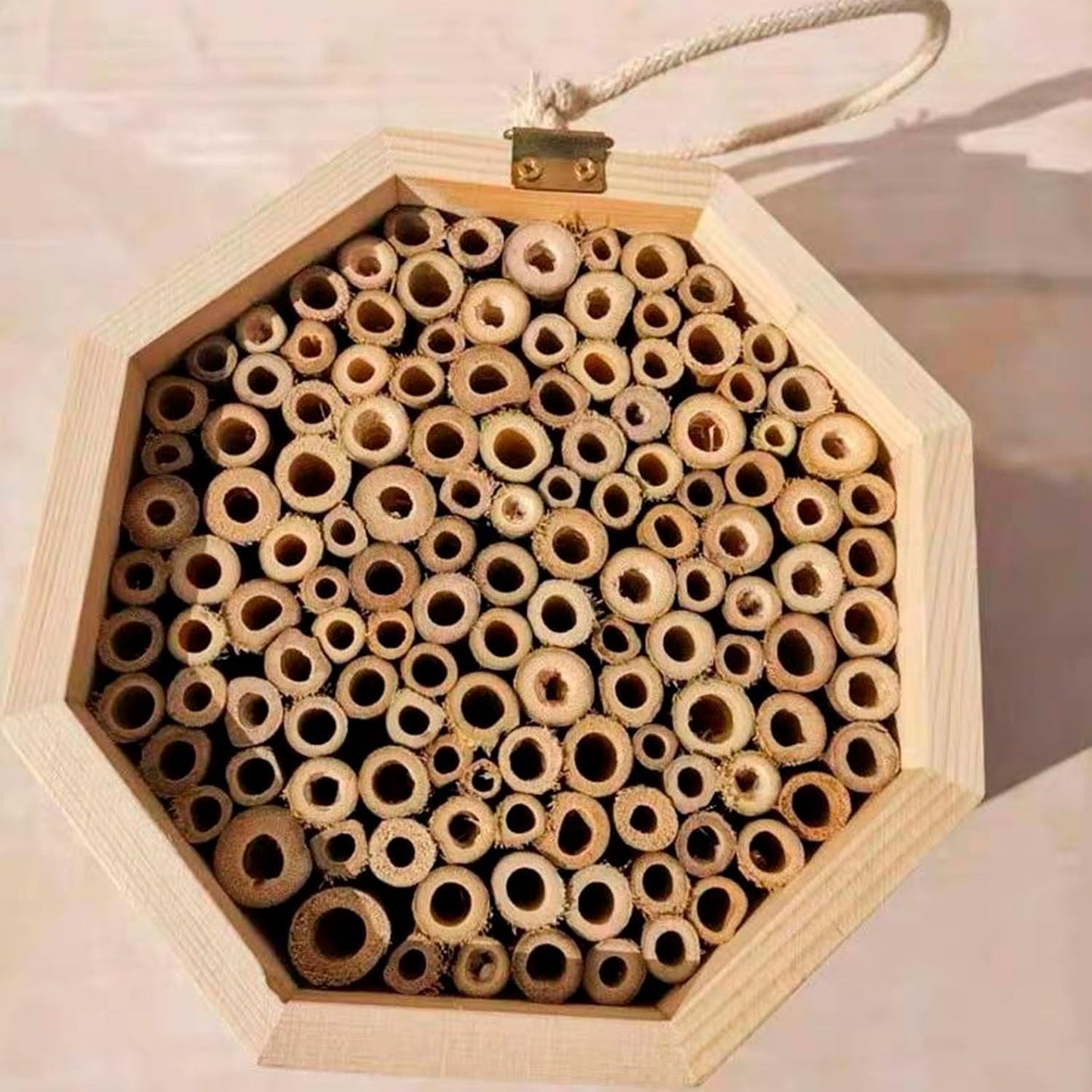 Wooden Bee House, Outdoor Hanging Shelter Bird House Butterfly Ladybirds Hotel Built Bee Box Carpenter