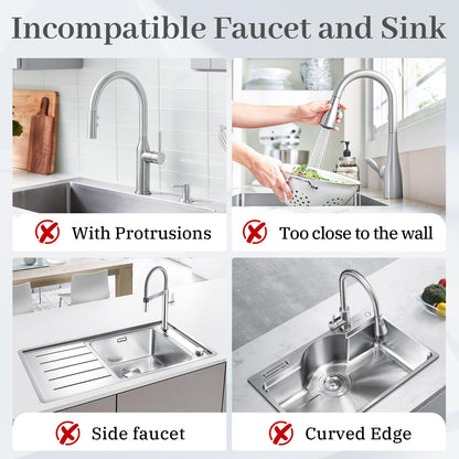PoYang 24 inch Kitchen Sink Splash Guard, Silicone Draining Mat for Sink Longer Silicone Faucet Drainer Pad, Sink Protector for Kitchen Sink Mat, Sponge Holder for Kitchen Sink Accessories, Light Grey