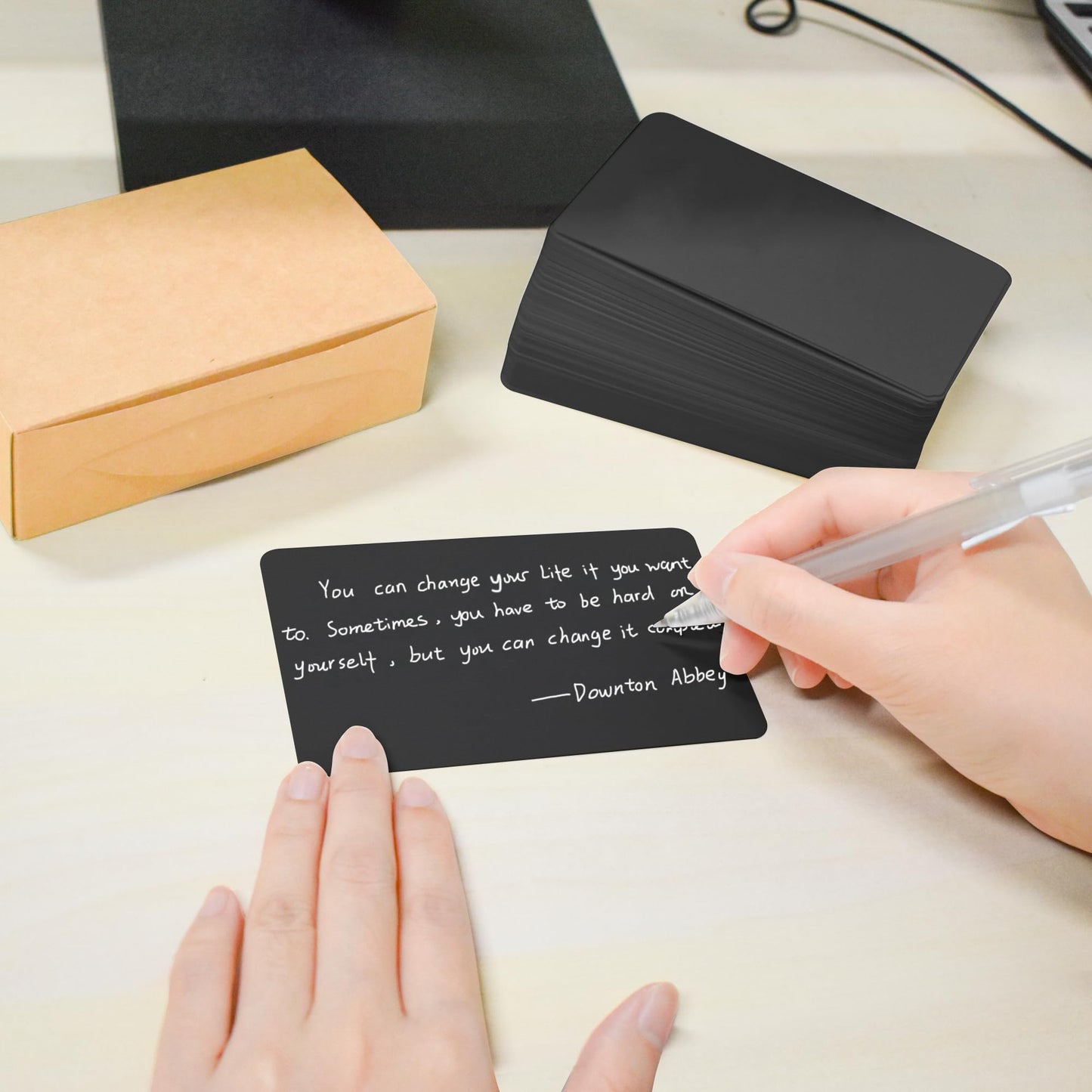 VANRA 300PCS Blank Index Cards 3x5 inches Note Cards Thick 110lb Cardstock Flash Cards, Unruled Study Cards for School Learning, Office (Black, 300/Pack)