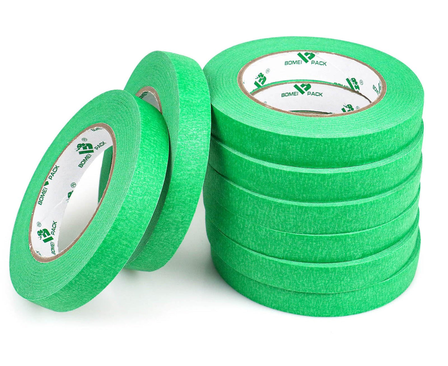 BOMEI PACK Green Tape 18mm x 55yds, 8rolls Green Painters Masking Tape for General Painting