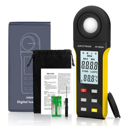 Light Meter Lux Meter Logger,Digital Lumen Tester Measure Range 0.1~400,000 Lux(0.1~40,000 FC) Foot Candle Luxometer with Rotatable Detector, Data Logging for Plant Grow Aquarium (AP-5000A