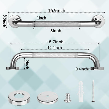 2 PCS Shower Grab Bar, 16 Inch Anti-Slip Bathroom Grab Bars Shower Handle, Chrome SUS 304 Stainless Steel Bath Safety Rail Support for Elderly, Injury, Pregnant