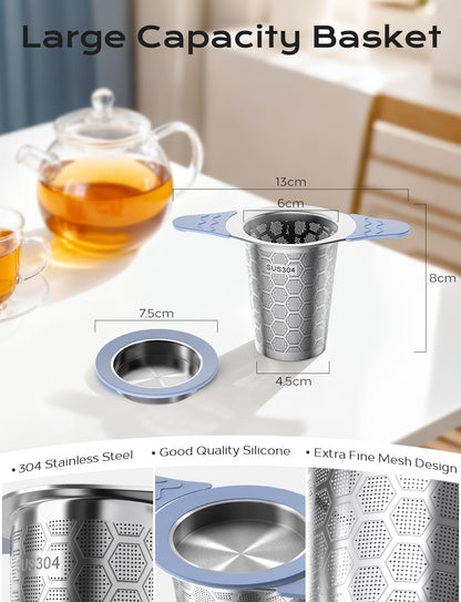 CTIANWXY 2Pcs Large Tea Infuser for Loose Leaf Tea,18/8 Stainless Steel Tea Infuser with Heat Proof Silicone Handles,Extra Fine Mesh Tea Strainers Filter Fine Tea Leaves Effectively,Fits TeaPots/Mugs