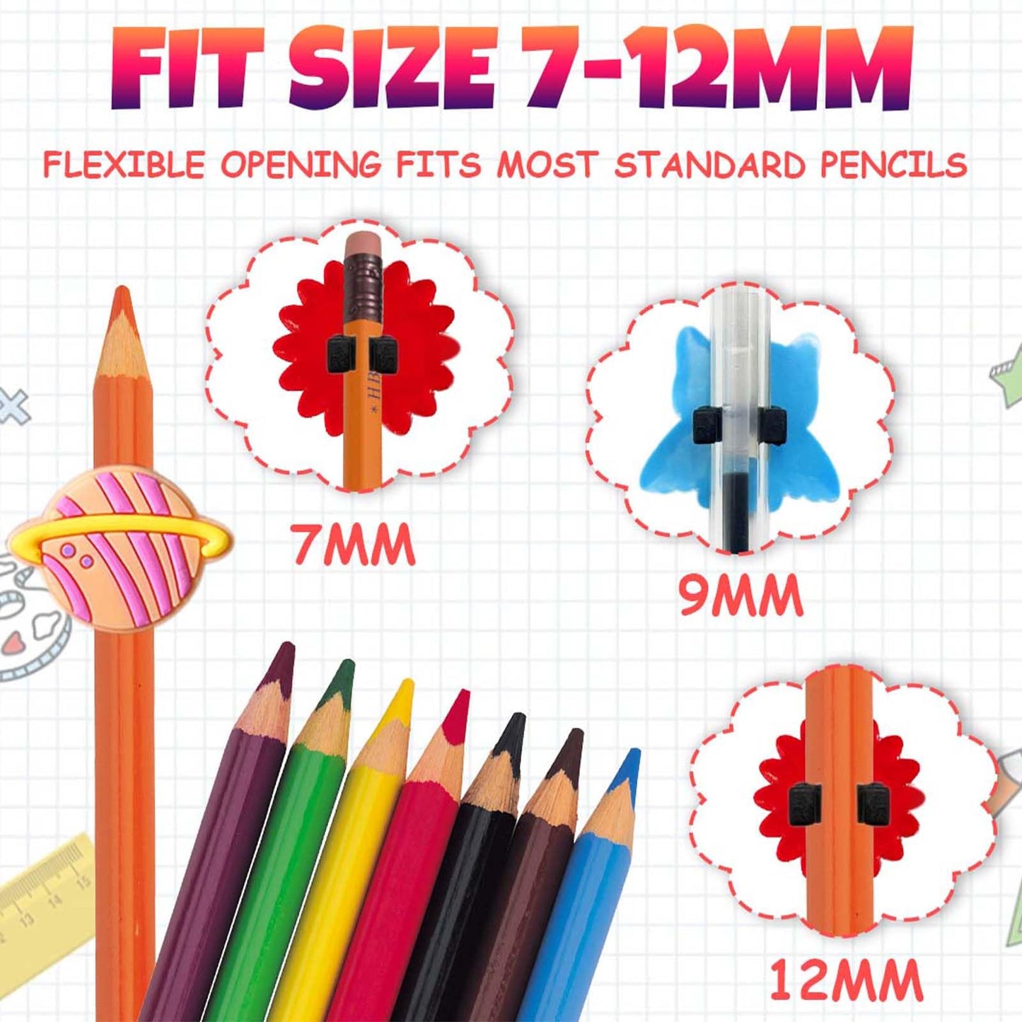 100Pcs Pencil Charms, Pencil Topper Decoration, Cute PVC Different Charms Clips Designs, Cute School Supplies Classroom Rewards and Prizes