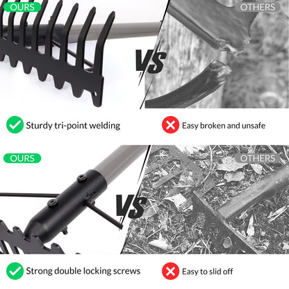 Walensee 5.4FT Bow Rake Heavy Duty Garden Rake with Stainless Steel Handle, 17 Steel Tines Garden Tool for Loosening Soil Gathering Leaf Leveling Lawn Farming Land Management Yarn Thatch Rakes