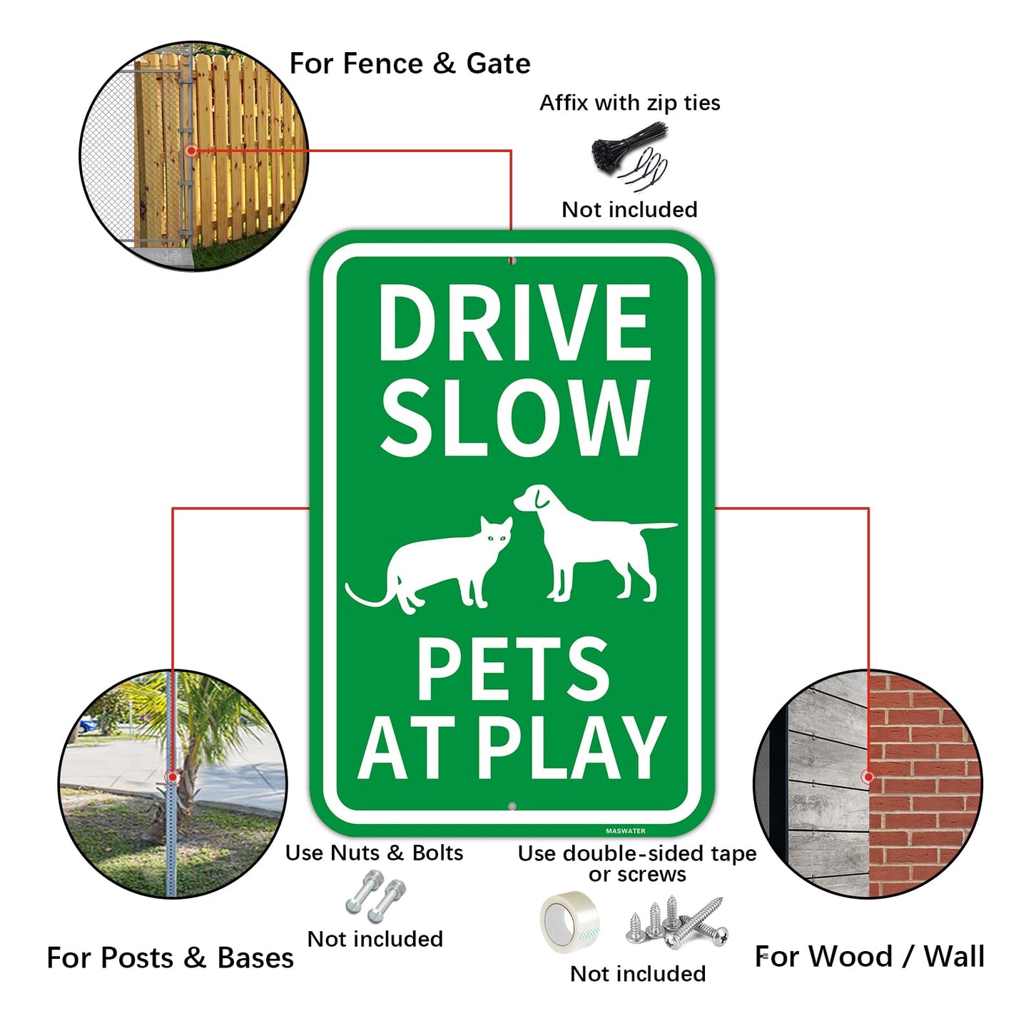 2 Pcs "Drive Slow - Pets At Play" Sign, 12" x 18" Engineer Grade Reflective Aluminum,Fade Resistant, Waterproof, Dustproof, UV-Resistant and Durable
