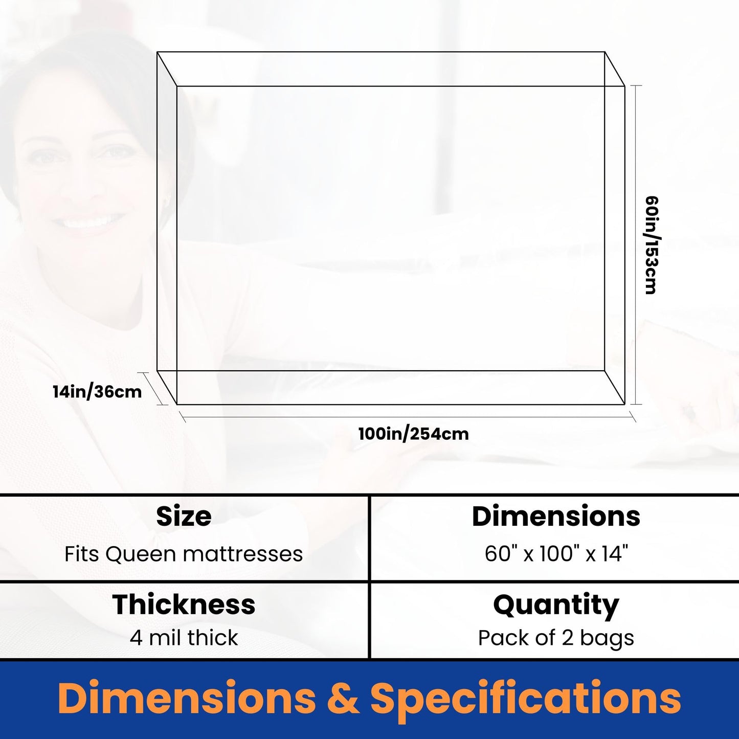 VICMORE 2-Pack 4 Mil Queen Mattress Bags for Moving & Storage, Heavy-Duty Plastic Covers, Dustproof & Tear-Resistant (60" x 100" x 14")