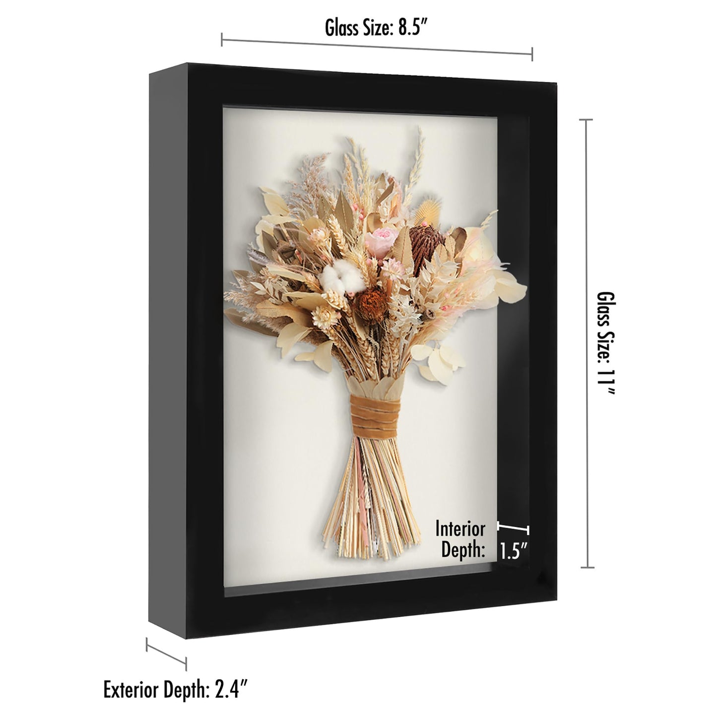 Americanflat 8.5x11 Shadow Box Frame with Shatter-Resistant Glass - Silhouette Collection - Large Shadow Box Display Case for Tabletop and Wall Display - Black with Soft Felt Back