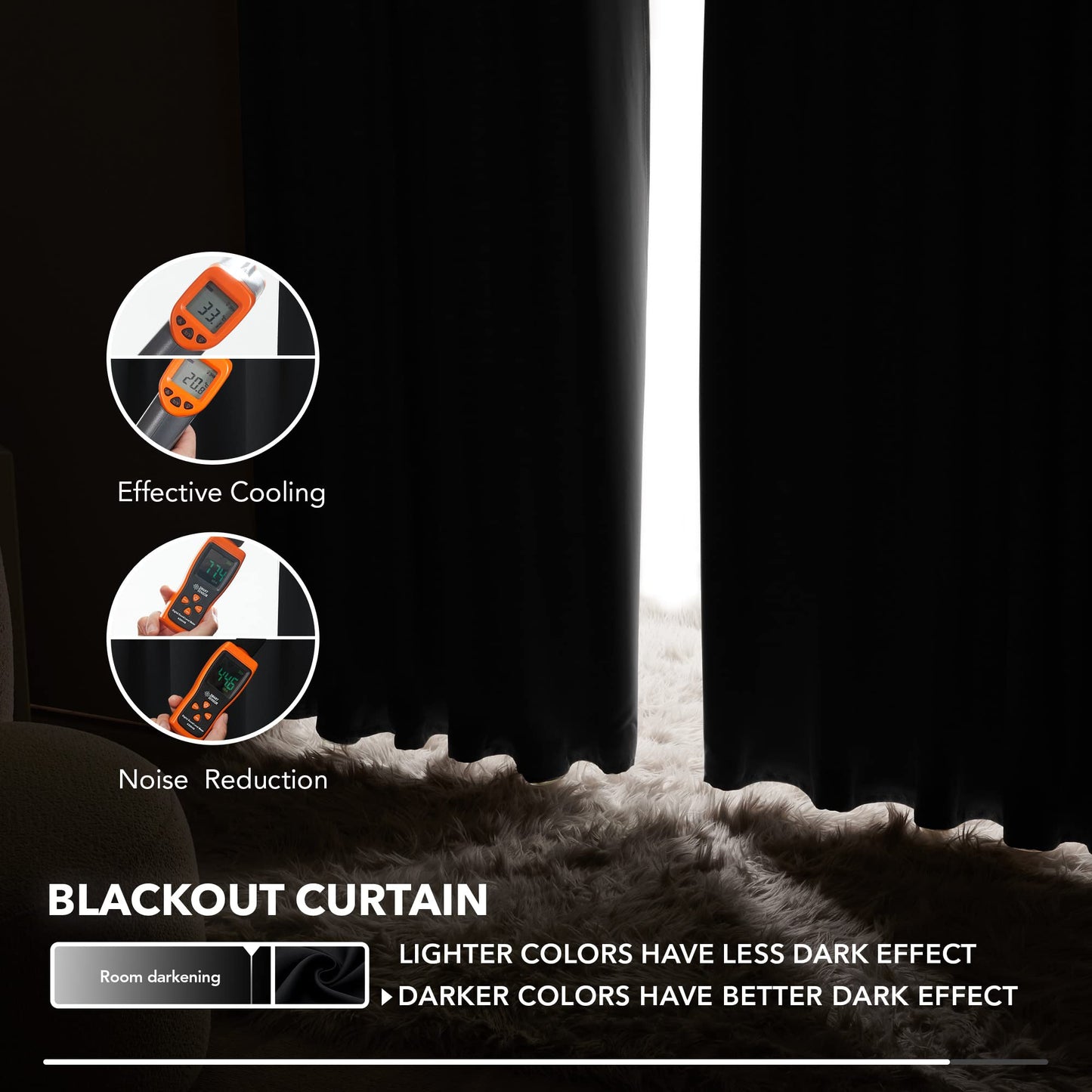 Deconovo Blackout Curtains 84 Inch Long 2 Panels, Back Tab and Rod Pocket Thermal Black Out Curtains, Window Curtains for Living Room, Black, 52Wx84L