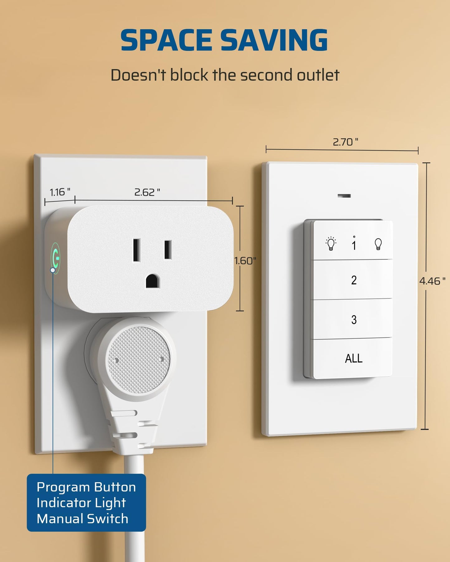 DEWENWILS Remote Control Outlet, Wall Mounted Wireless Light Switch, 2 Independent Control Sockets Electrical Remote Outlet Switch for Plug in Pendant Light, No Wiring,100 Ft Range